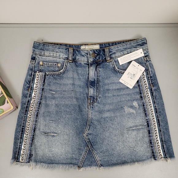 Free People Dresses & Skirts - Free People Distressed & Embelished denim skirt